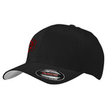 Mean Mug Auto (Silver/Red Logo) Port Authority C865 Flex-Fit Men's Structured Mid Profile, Stretched Fit Cap – Black