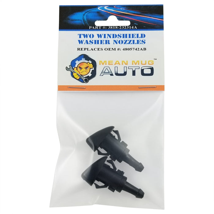 3818-232314A (Two) Front Windshield Washer Nozzles - For: Chrysler, Dodge, Ram - Replaces OEM #: 4805742AB - Mean Mug Auto
