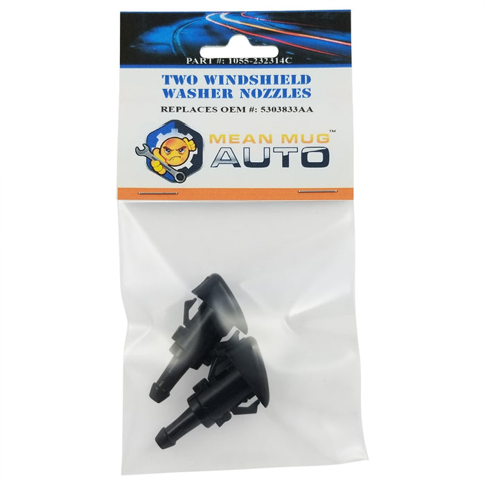 1055-232314C (Two) Front Windshield Washer Nozzles - For: Chrysler, Dodge, Jeep. Ram - Replaces OEM #: 5303833AA - Mean Mug Auto
