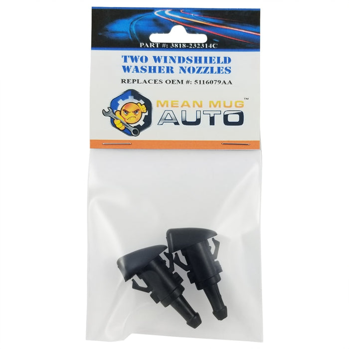 3818-232314C (Two) Front Windshield Washer Nozzles - For: Chrysler, Dodge - Replaces OEM #: 5116079AA - Mean Mug Auto