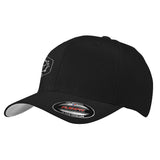 Mean Mug Auto (Silver/Red Logo) Port Authority C865 Flex-Fit Men's Structured Mid Profile, Stretched Fit Cap – Black