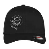Mean Mug Auto (Silver Logo) Port Authority C865 Flex-Fit Men's Structured Mid Profile, Stretched Fit Cap - Black