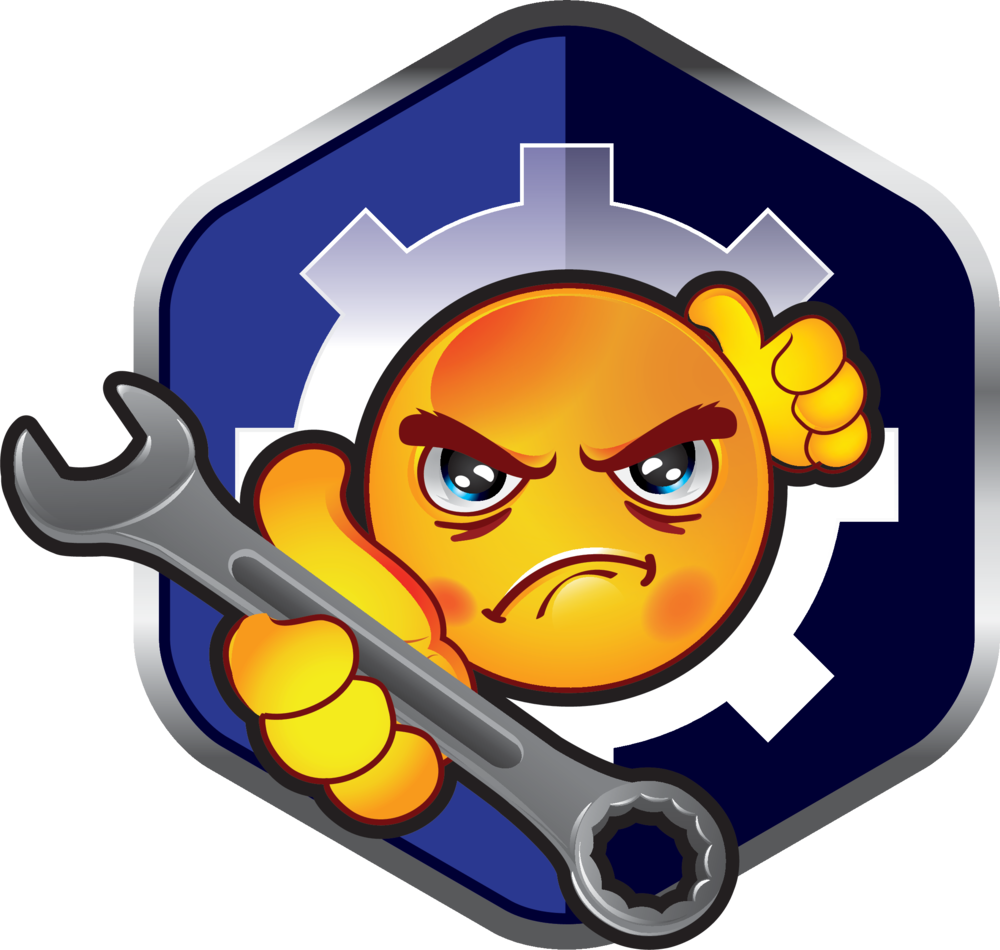The Mean Mug Auto face: a scowling face gripping a wrench